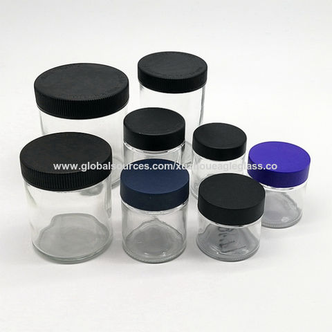 Clear Glass Jar With Black Child Resistant Caps 3oz