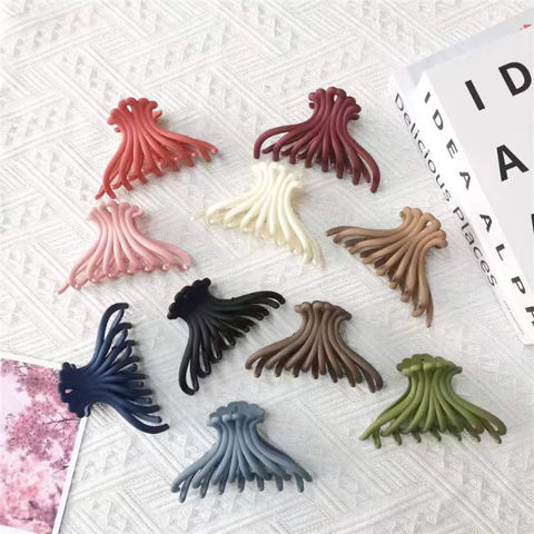 Small Hair Claw Clips: Flower Plastic Hair Claws With Ribbon Detail - View #9