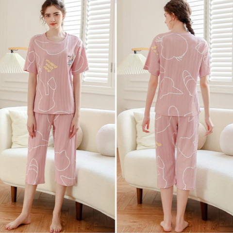 Summer Pajamas Ladies Short Sleeves Homewear Sets Loose Casual
