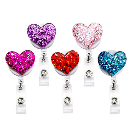 Buy China Wholesale Love Heart Glitter Sequins Badge Reel