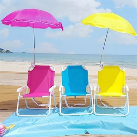 Cadeira de Praia Infantil Portátil Dobrável Reclinável Leve para Camping e Piquenique ao Ar Livre com Guarda-Sol - Atacado