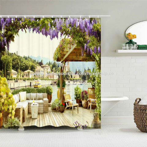 Décoration Murale pour Maison, Bâtiment Européen, Jardin, Patio, Paysage, Rideaux de Douche, Rideau de Salle de Bain Imperméable for sale at factory direct price