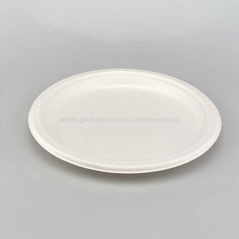 Récipients Alimentaires en Pulpe de Bagasse Assiette Écologique Jetable Assiette Ronde en Canne à Sucre de 23 cm pour Fête for sale at factory direct price