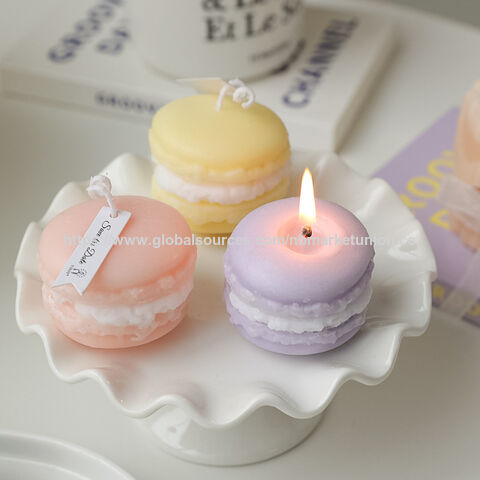 Vela Aromática Artesanal con Forma de Macaron, Cera de Soja, Regalo para Fiestas y Cumpleaños