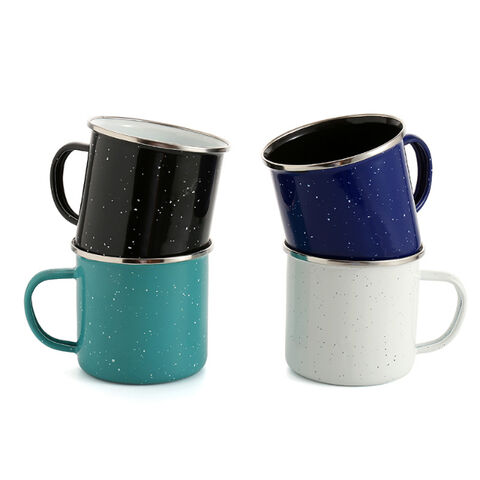 Blank Enamel Mug- Bulk 16oz Speckled Two Tone Enameled Steel Cup with  Stainless Rim - Campfire Premiums