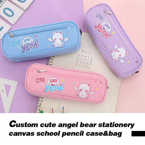 Buy Wholesale China Custom Cute Angel Bear Style Stationery Canvas Pencil  Case For School Girls & Fabric Pencil Case Customizable Bags at USD 1.78