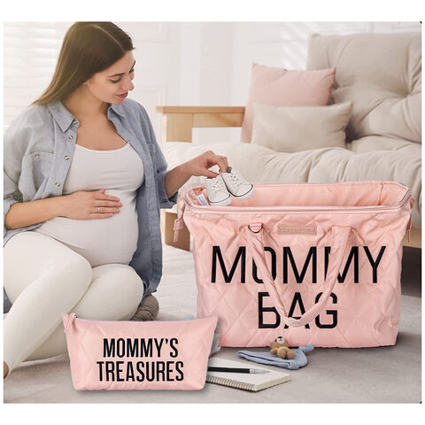 Printe Mom's Bag, Hospital Bag For Labor And Delivery, Large Mommy Diaper Tote For Mom Overnight Travel, Waterproof Baby Handbag With Pouches And