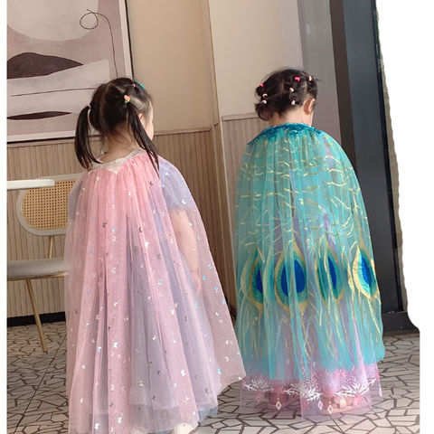 Girls Kids Children Princess Rainbow Pink Lace Veil Tulle Cape Shawl Costume