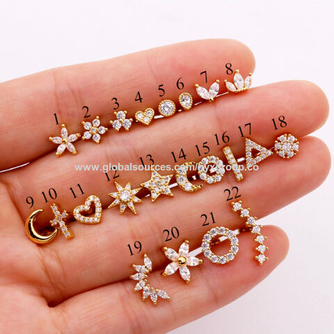 Pendientes de cartílago con cruz de circonita mini de acero inoxidable 316 de moda para mujer, piercing Tragus