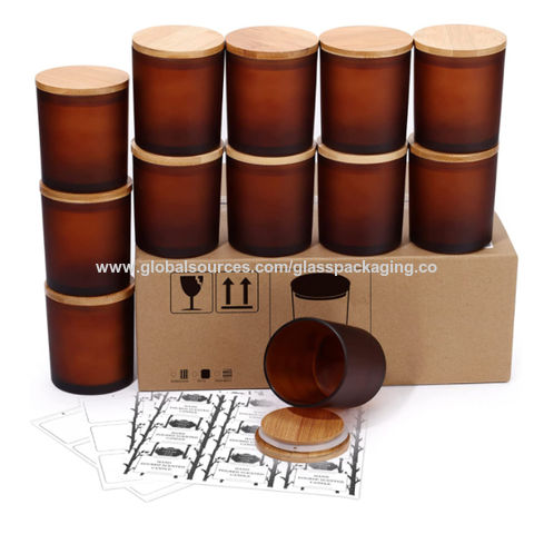 15.5 Oz Amber Candle Jars With Bamboo Lids Set of 12 Pcs 