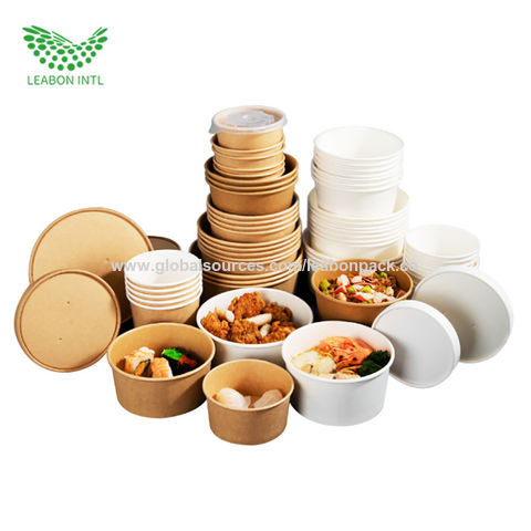 Biodegradable Disposable Kraft Paper Bowls With Lids 32oz