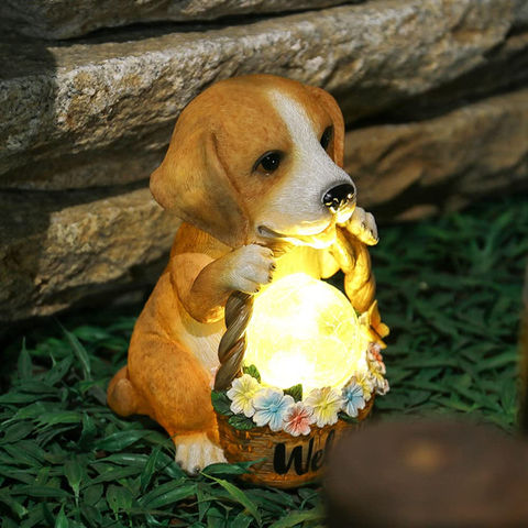 Solar Garden Statues Welcome Dog, Welcome Puppy Garden Figurines ...
