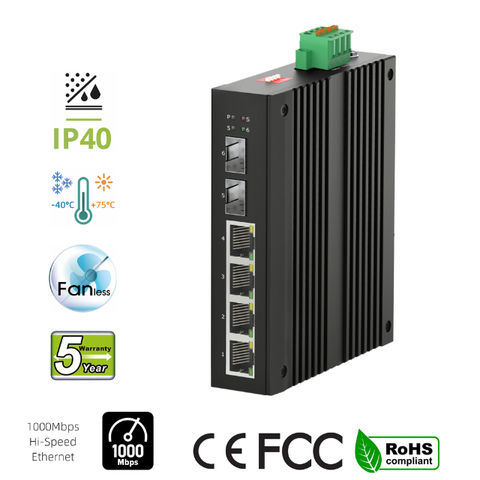 Switch Ethernet industriel non géré à 5 ports - Commutateur réseau 10/100 a  montage sur rail DIN