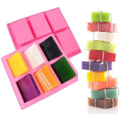 Molde de Silicone para Sabonete, 6 Cavidades de 100ml, Retangular, para Fabricação Artesanal de Sabonetes