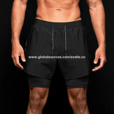 2-in-1 Laufshorts für Herren, schnelltrocknend, Trainingsshorts für das Fitnessstudio mit Handytasche for sale at factory direct price