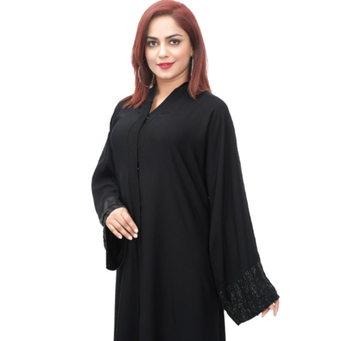 Buy Wholesale China Muslim Women Black Nida Fabric Sleeves Detailing ...