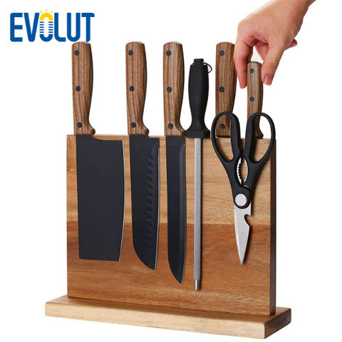  Bloque de cuchillos magnético de doble cara de madera,  ecológico, bloque de cuchillos de bambú, imán fuerte, utensilios de cocina,  soporte para cuchillos de cocina (tamaño : A) : Hogar y