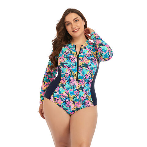 Plus Size Floral Long Sleeve Swimsuit For Women for sale at factory direct price