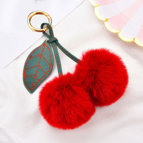 12 Pieces Colored Pom Pom Keychain Bulk Heart Fluffy Fur Puff Ball