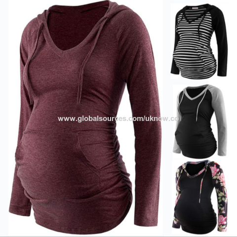 هودي للحوامل قميص ذو أكمام طويلة قميص عنق عارض علوية للحمل كنزات for sale at factory direct price