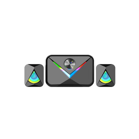 Enceintes Gaming 2.1 pour PC, Enceintes Stéréo avec 6 Modes LED Colorés, Enceintes d'Ordinateur