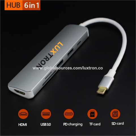 Hub USB C, adaptateur de hub 7 en 1 de type C avec 4K USB C vers HDMI,  lecteur de carte SD/TF, alimentation 87 W, 3 ports USB 3.0 