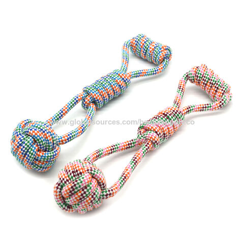 Juguete para perro rojo con diseño a cuadros, juguete de mano con doble pelota de tenis tipo caramelo