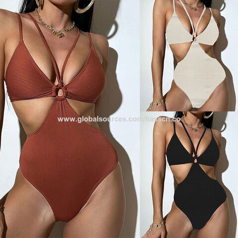 2023 New Hollow Sexy One-piece Black Tight Swimsuit Strap Bikini Beach  Women's Swimsuit Top
