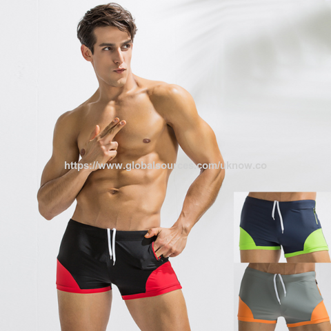 شورت سباحة رجالي، تصميم مثير للبالغين بقصة مستقيمة، جيب جانبي مخيط وسحاب. for sale at factory direct price