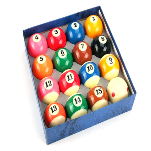Jeu de billes de billard, jeu de billes de snooker en résine seize couleurs en boîte bleue for sale at factory direct price
