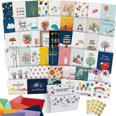 Assortiment de Cartes de Voeux pour Toutes Occasions avec Messages à l'Intérieur. Anniversaires, Condoléances, Pensées, etc.