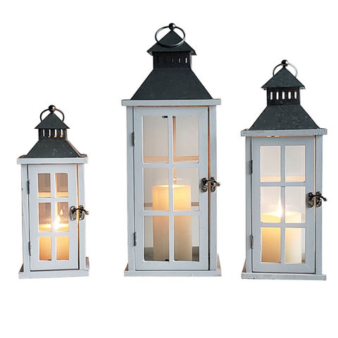 Decorative Metal Candle Lantern – Galvanized Steel With Glass & Cross Pattern, Farmhouse Style – Indoor/Outdoor