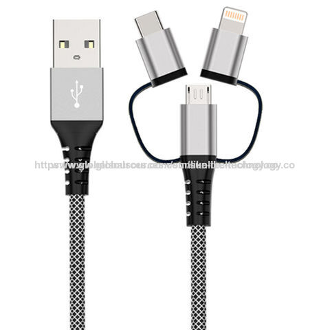 Multifunktionales 3-in-1 USB-Kabel mit Lightning-Adapter, MFI-zertifiziert. C189-Stecker, Metallgehäuse mit Geflecht. for sale at factory direct price