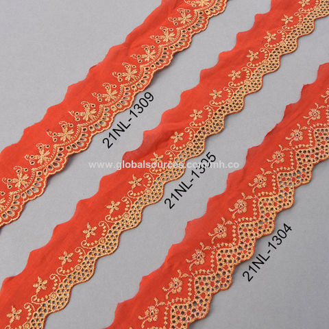 3CM African Mesh Embroidered Bridal Lace / Nylon Or Polyester Wedding Lace  Trim