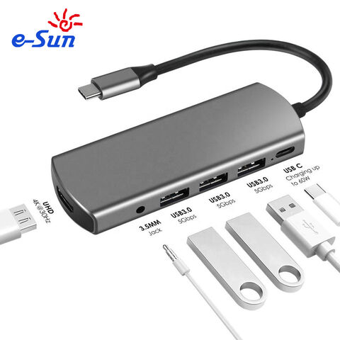 Concentrador USB C Premium 6 en 1 de Metal, 5 Gbps, Estación de Acoplamiento, Adaptador USB C a HDMI, Audio de 3.5 mm para PC for sale at factory direct price