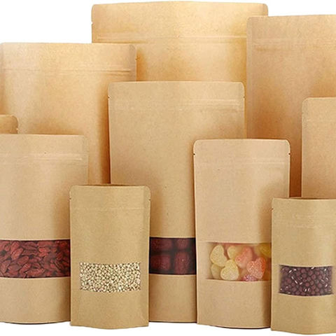100pcs Kraft Stand Up Pouches With Window & Zipper - Resealable 7x10 Inch Bags