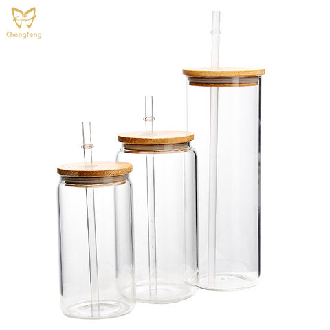 Cool Beer Can Glass with Bamboo Lid Wholesale 