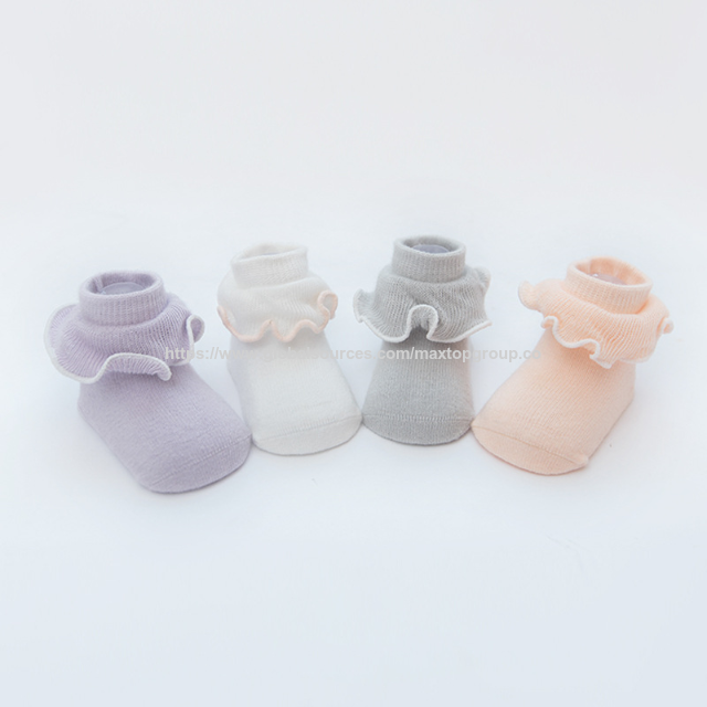 Chaussettes Bébé en Coton Peigné avec Dentelle, Couleurs Macaron, Printemps Automne - Chaussettes Mignonnes pour Bébés en Gros