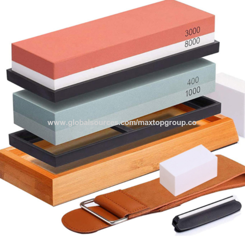 حجر شحذ مزدوج الحبيبات 400/1000 3000/8000، أداة شحذ سكاكين فاخرة مع شريط جلد for sale at factory direct price