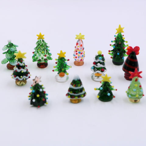 Lampwork Christmas Tree, Large Glass Tree With 12 Ornaments 
