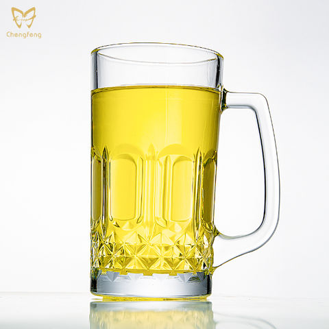 Zhehao 2-Pack Jumbo Beer Mug - 44 Oz Clear Dimpled Glass Stein With Handle For Oktoberfest, BBQ, Party