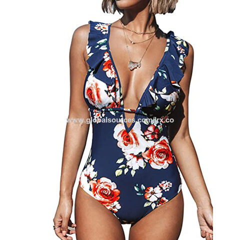Cupshe Women Swimsuit One Piece V Neck Halter Backless Ruched Tummy Control  Vintage Swimwear Bathing Suit