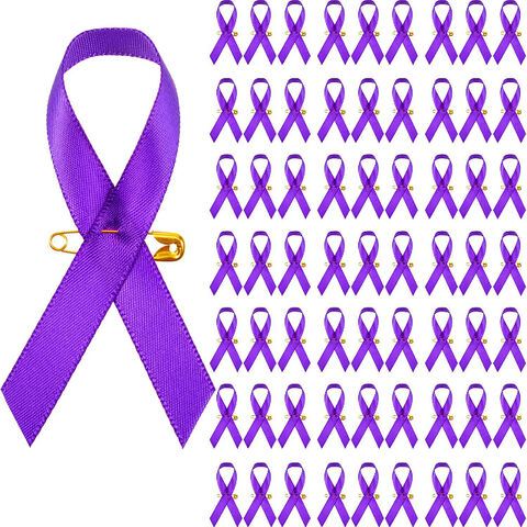 Purple Awareness Ribbon Pins 36pcs Purple Satin Fabric Ribbons With ...