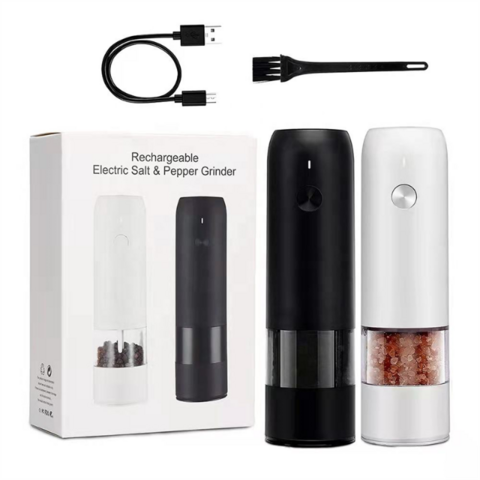 Juego de molinillo de sal y pimienta eléctrico de madera recargable por USB, molinillo de pimienta de madera for sale at factory direct price