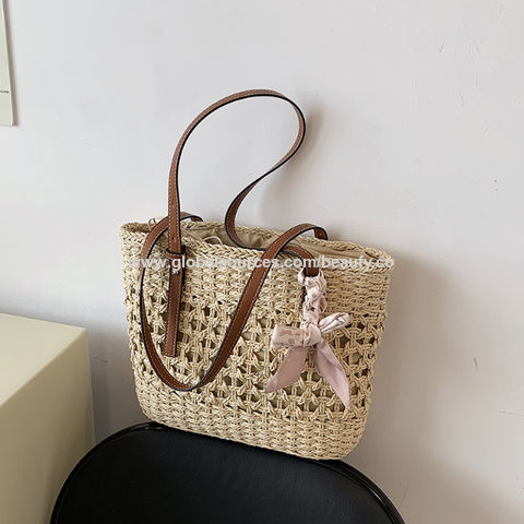 26cm Straw Bag Basket Tote Beach Bag Women Top Handle Handbags