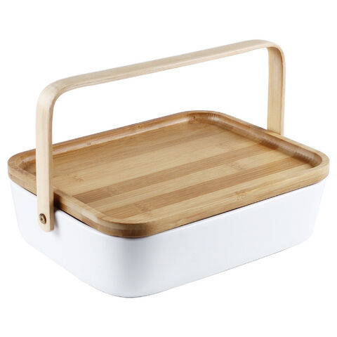 Cesta de frutas de cerámica con tapa portátil, frutero compartimentado para almacenamiento de frutas secas - Ideal para mayoristas for sale at factory direct price