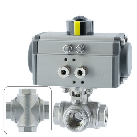 Buy Wholesale China Stainless Steel 4-way Pneumatic 2 Pieces Ball Valve 