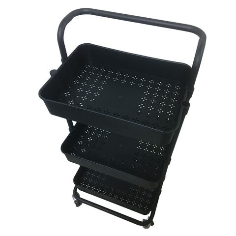 Carrito Rodante de 3 Niveles, Carro de Almacenamiento con Asa, Estructura de Acero, Cestas de Plástico - Carrito Auxiliar Multiusos for sale at factory direct price