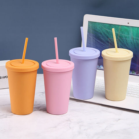 Plastic Water Cup With Straws Reusable Matte Drinking Straw Cups