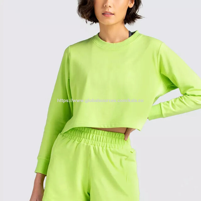 Sudadera Deportiva Mujer OEM con Logo Personalizado, Manga Larga, Ropa de Entrenamiento para Gimnasio, Top Corto for sale at factory direct price